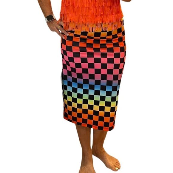 Jaded London Rainbow Checker Colorful Skirt.Size L - Picture 2 of 14